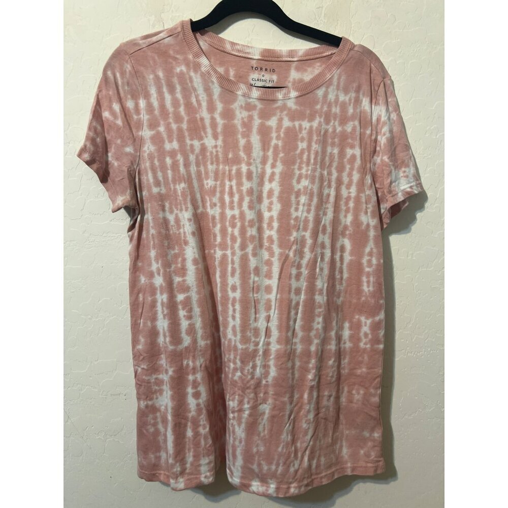 Torrid Sz 0 (US 12 L) Pink White Tie Die Short Sleeve Tee